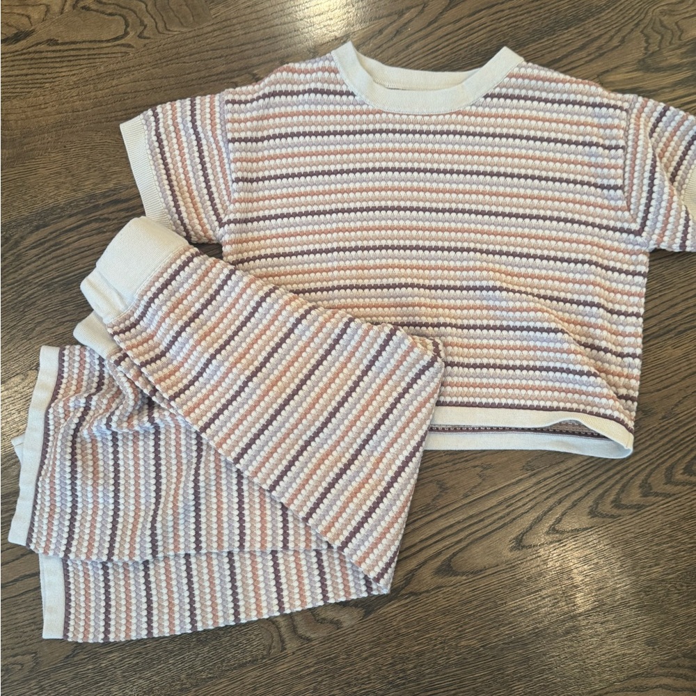 Rylee + Cru Cream and Pink Striped Pants & Top Set